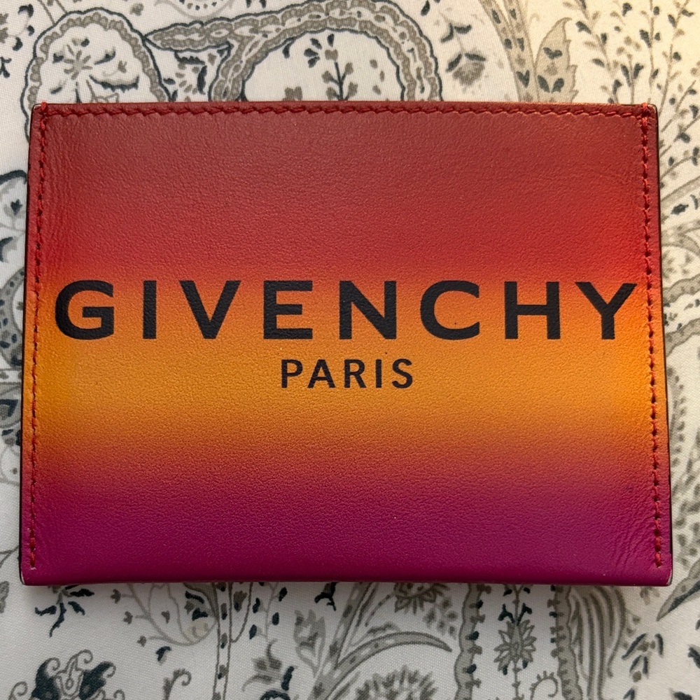 Givenchy Red and Orange Leather Gradient Card Holder NWOT